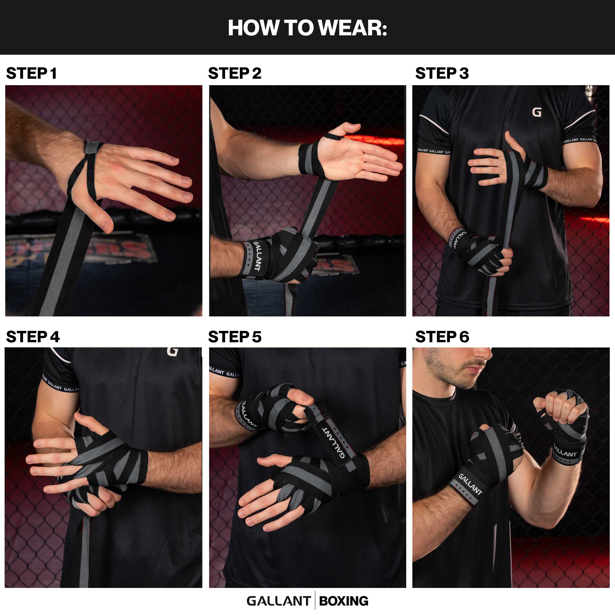 Gallant Heritage Boxing Hand Wraps Product Step Details.